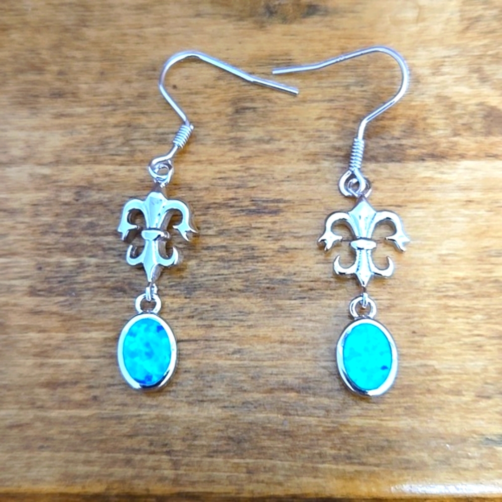 Sterling Silver & Blue Opal Earrings